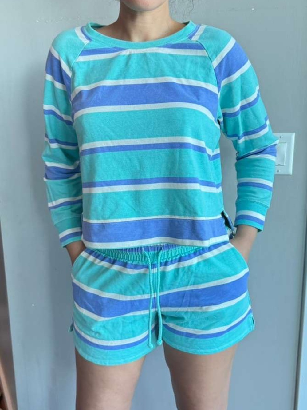 Wildfox Aqua & Blue Striped Lounge Set Large